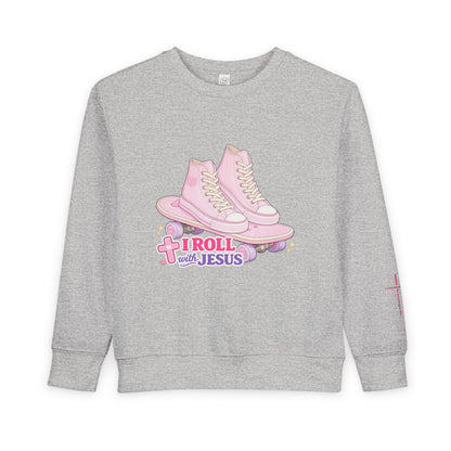 Toddler Sweatshirt — "I Roll With Jesus" Christian Toddler Tee
