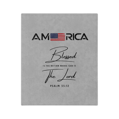 America Blessed Blanket - Velveteen Microfiber Throw with Psalm 33:12 Patriotic Faith Design