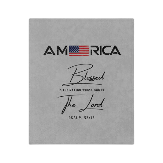 America Blessed Blanket - Velveteen Microfiber Throw with Psalm 33:12 Patriotic Faith Design