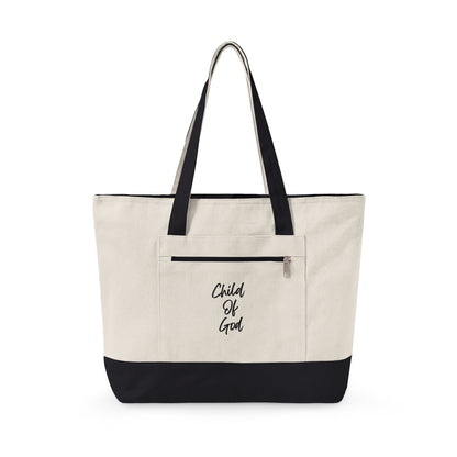 Canvas Tote Bag — "Child of God" & Watercolor Flag Zippered Tote