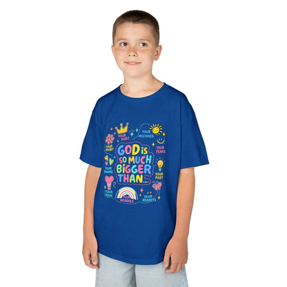 UNISEX Kids Tee — "God Is So Much Bigger Than" Colorful Faith Graphic