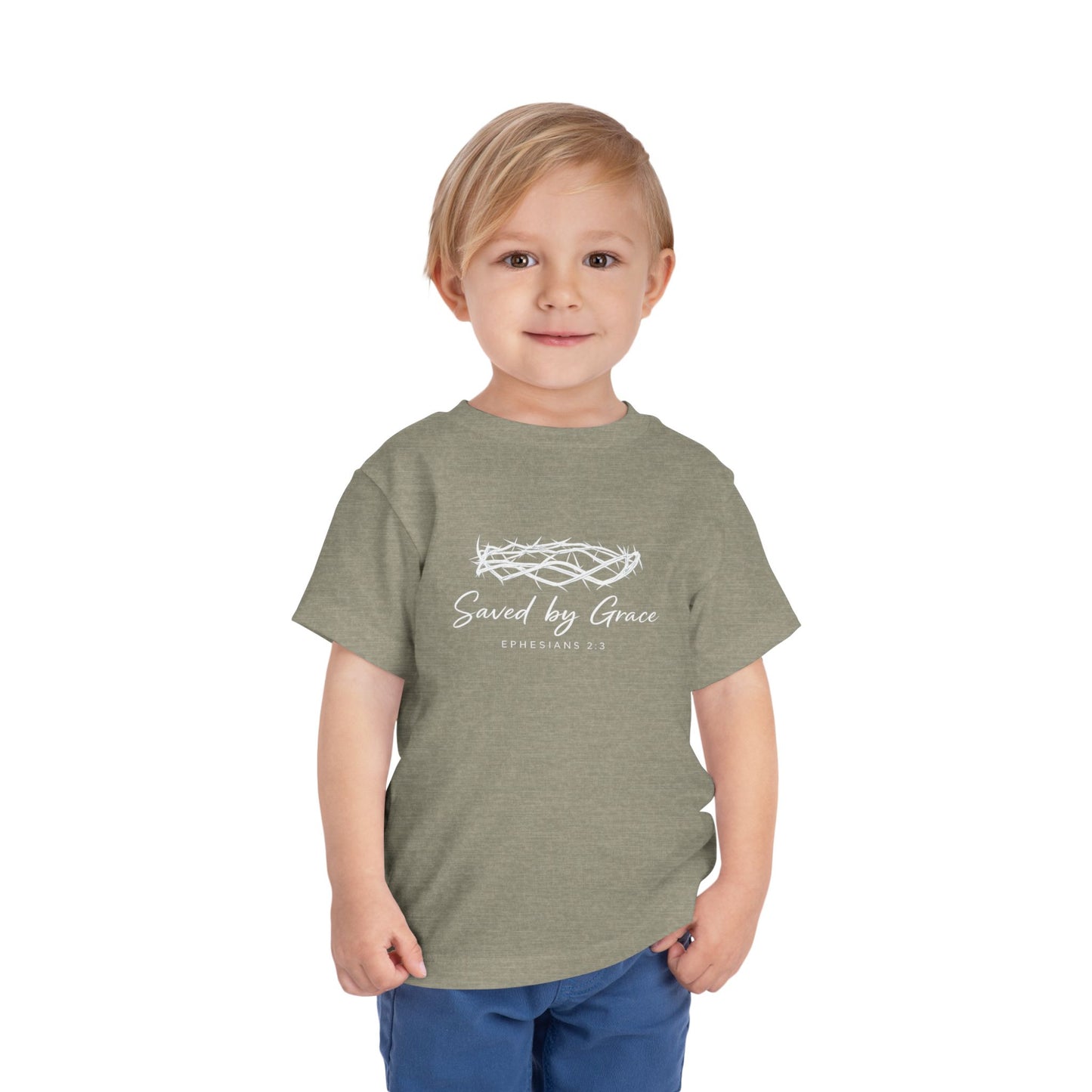 Toddler Tee — "Saved by Grace" Christian Crown of Thorns Shirt (Ephesians 2:8)