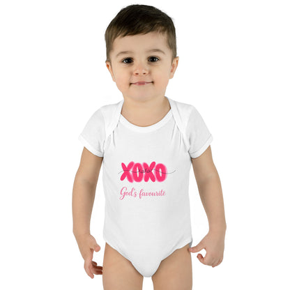 Baby Bodysuit "XOXO God's Favorite" — Cute Pink Valentine Infant Onesie
