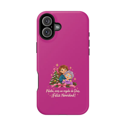 Magenta Christmas Grandma Phone Case — "Abuela, eres un regalo de Dios. ¡Feliz Navidad!" Magnetic Impact-Resistant