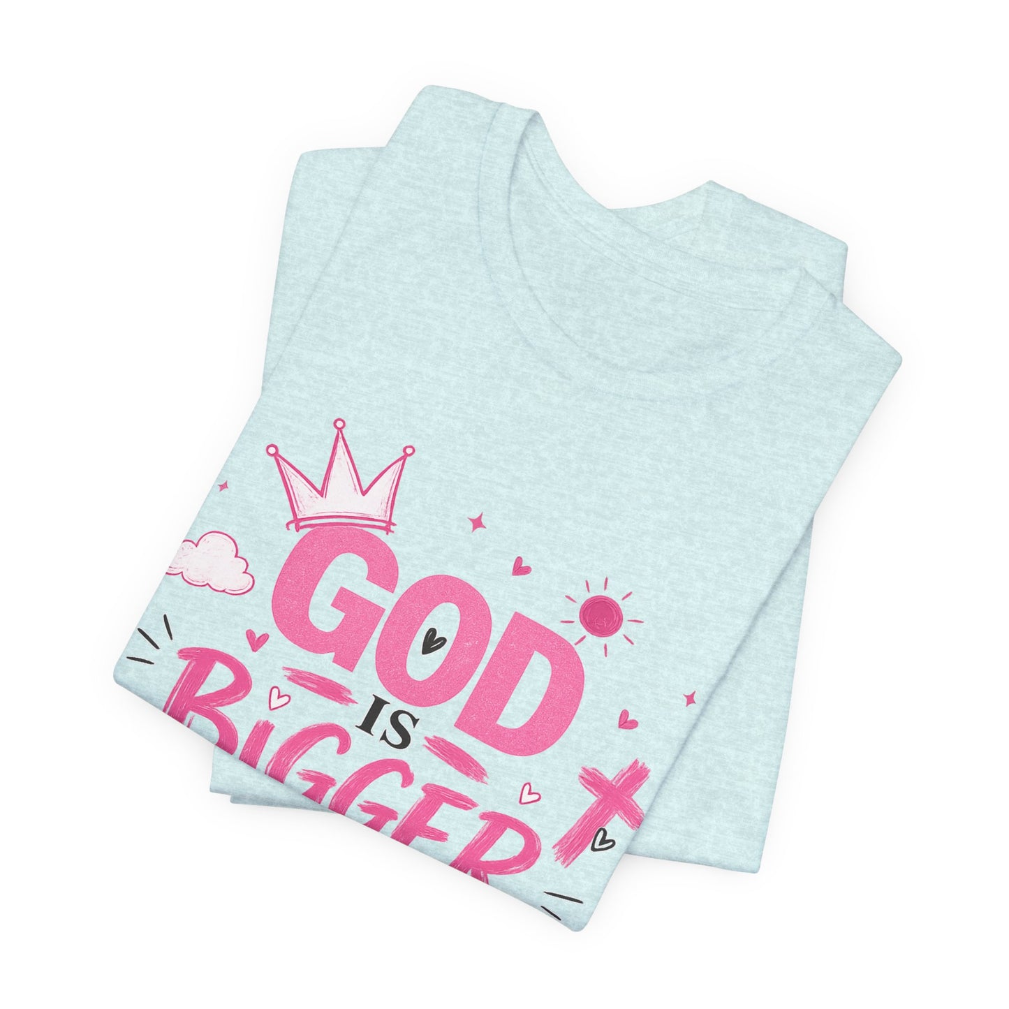 God Is Bigger Than Your Fear T-Shirt — Inspirational Christian Faith Tee (Pink Butterfly Design)