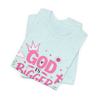 God Is Bigger Than Your Fear T-Shirt — Inspirational Christian Faith Tee (Pink Butterfly Design)