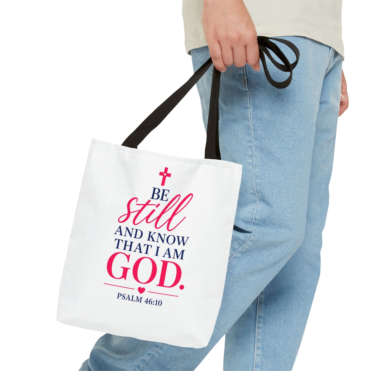 Biblical Tote Bag – “Be Still and Know That I Am God” Psalm 46:10 Inspirational Canvas Tote