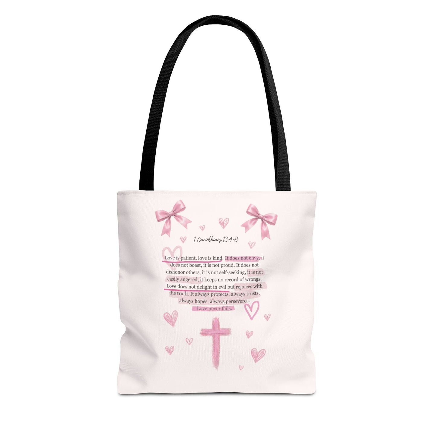 Pink Faith Tote Bag — Inspirational Cross & Rainbow AOP Tote