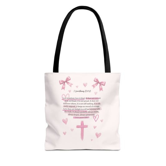 Pink Faith Tote Bag — Inspirational Cross & Rainbow AOP Tote