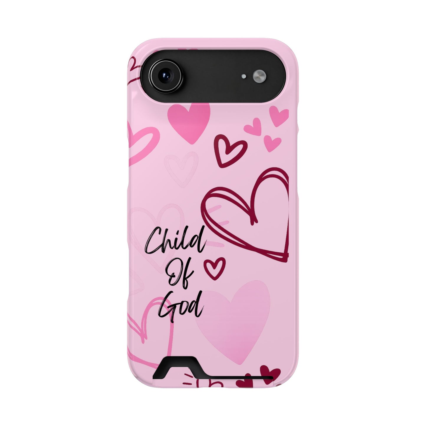Pink "Child of God" Phone Card Case — Heart Pattern Religious Phone Case with Card Holder