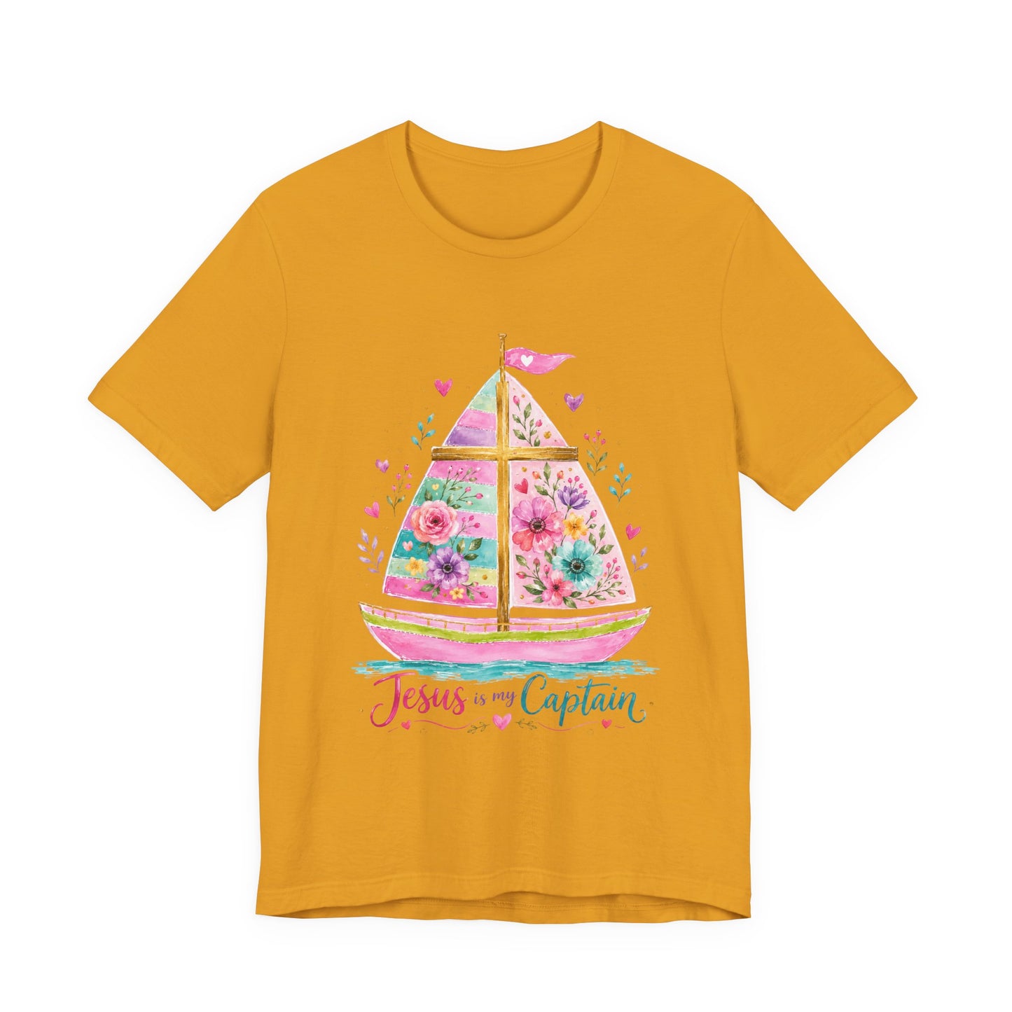 Jesus Is My Captain Floral Sailboat T-Shirt
