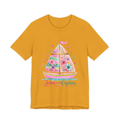 Jesus Is My Captain Floral Sailboat T-Shirt