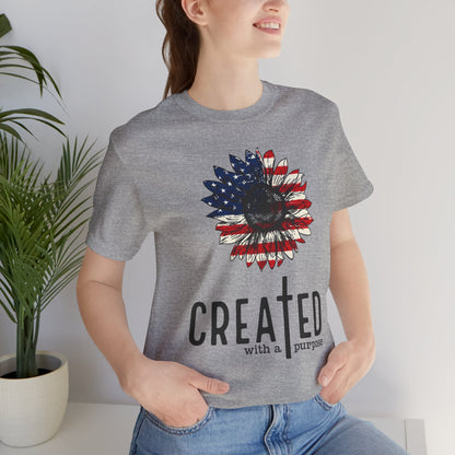 Created With A Purpose American Flag Sunflower T-Shirt