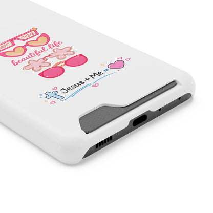 Jesus + Me Phone Card Case — "Beautiful Life" Pink Sunglasses Christian Wallet Case
