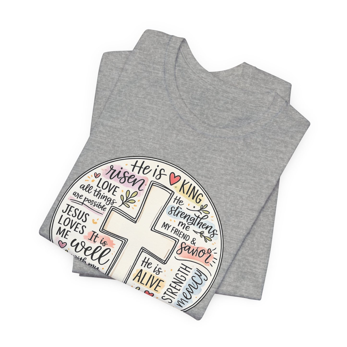 Christian Cross Faith T-Shirt — He Is Risen Inspirational Graphic Tee