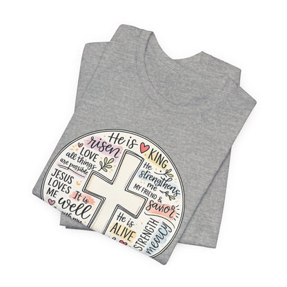 Christian Cross Faith T-Shirt — He Is Risen Inspirational Graphic Tee