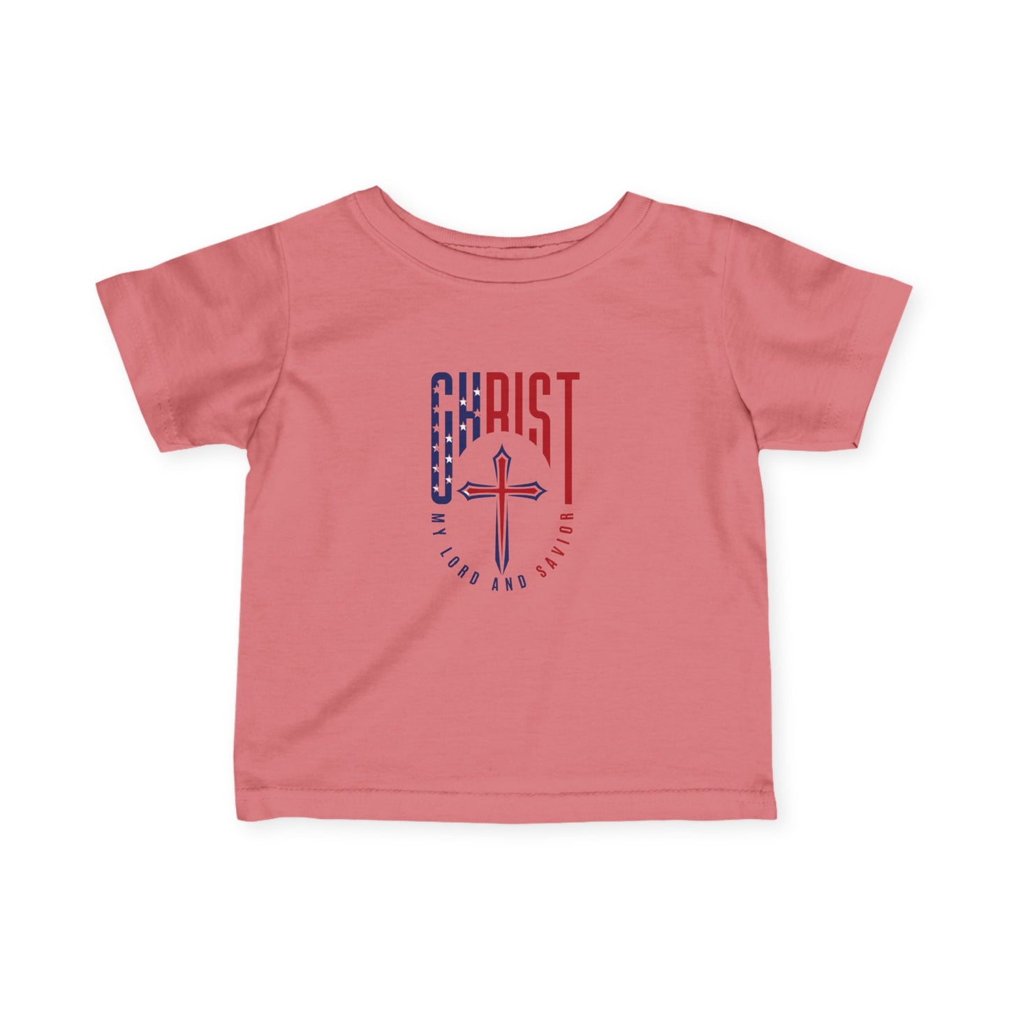 Infant Tee — "Christ Is Lord" Red & Blue Cross Baby Shirt