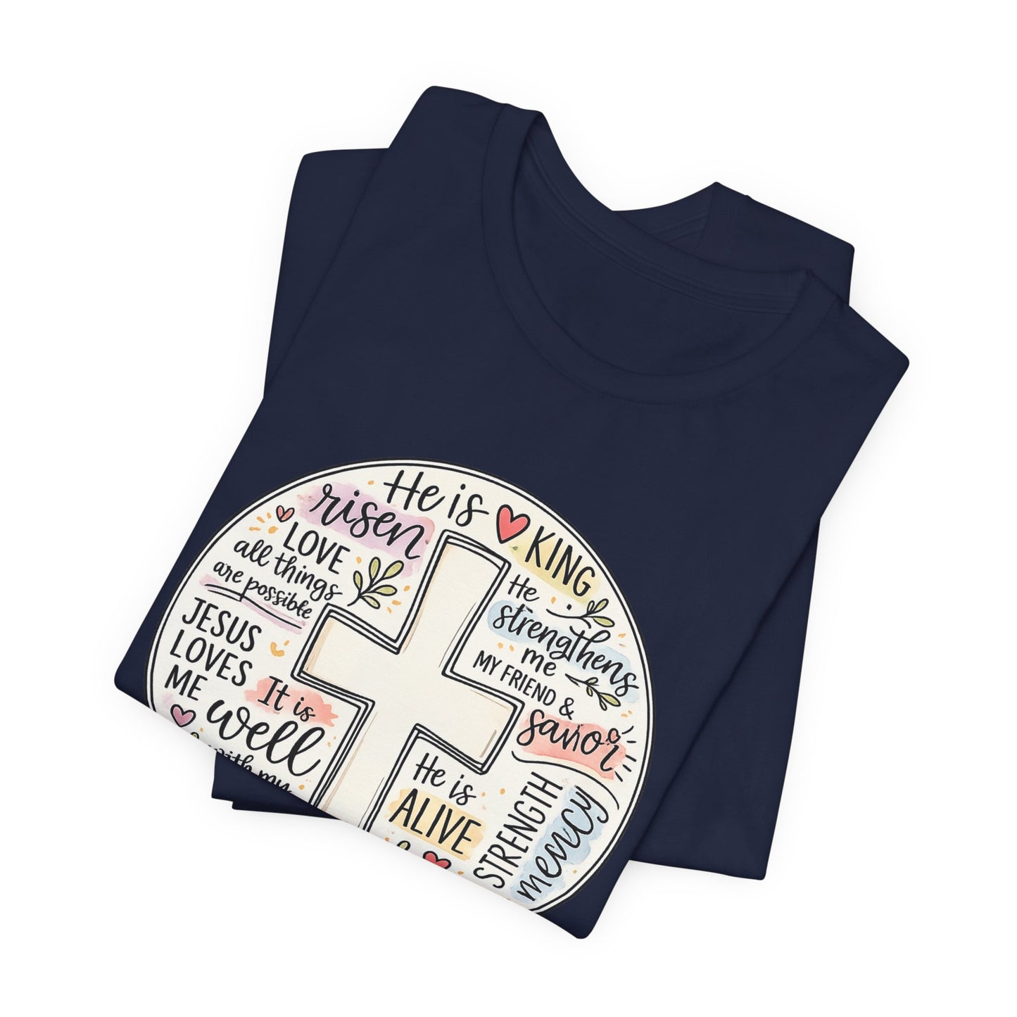 Christian Cross Faith T-Shirt — He Is Risen Inspirational Graphic Tee