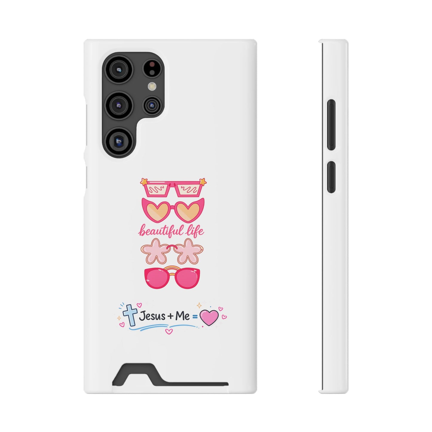 Jesus + Me Phone Card Case — "Beautiful Life" Pink Sunglasses Christian Wallet Case