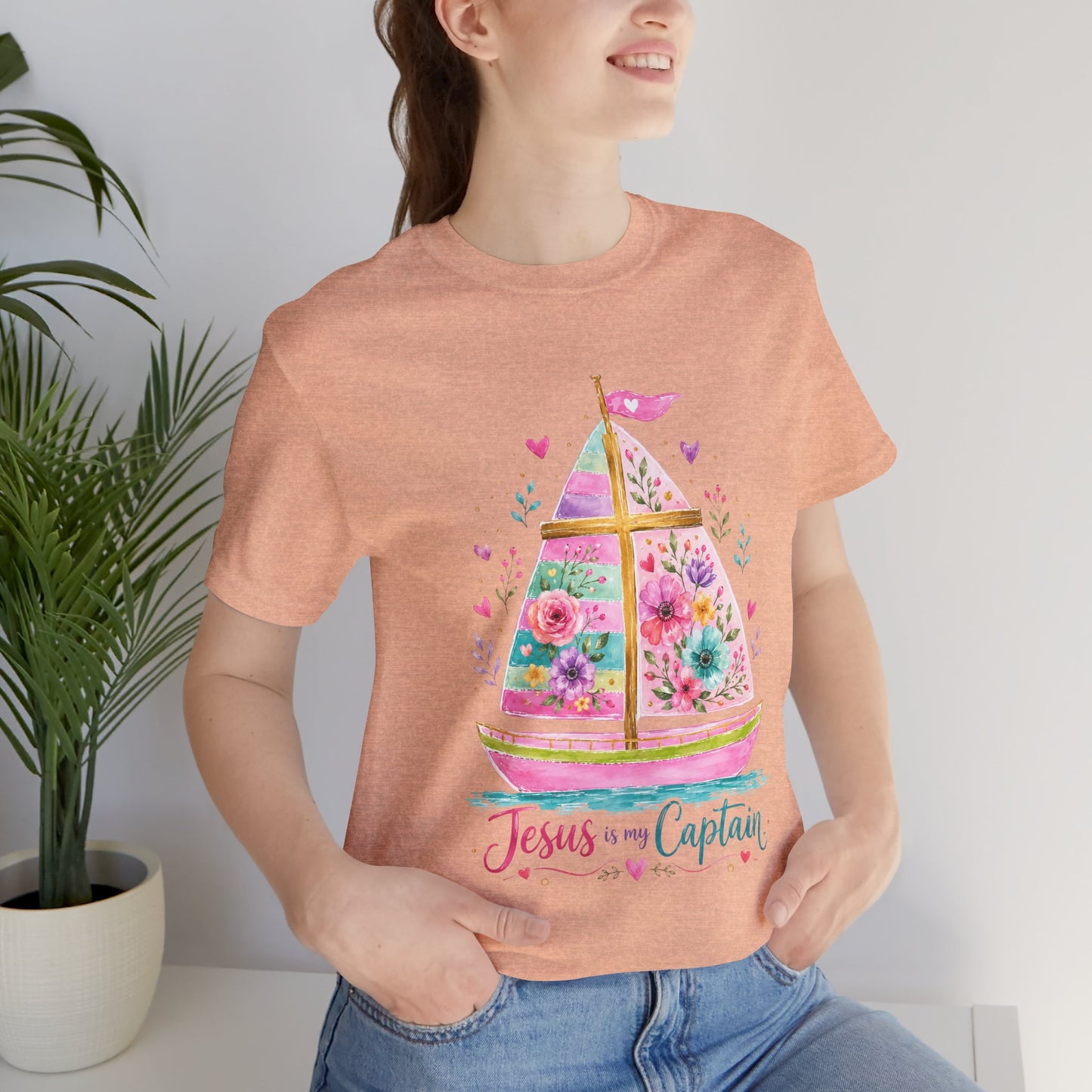 Jesus Is My Captain Floral Sailboat T-Shirt