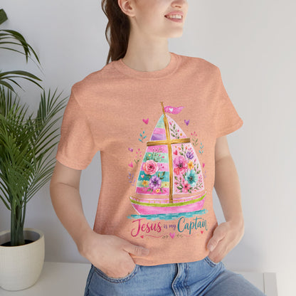 Jesus Is My Captain Floral Sailboat T-Shirt