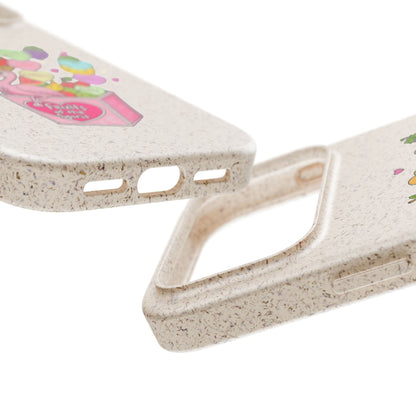 Biodegradable Phone Case — Cute Flamingo & Fruit Hearts "Fruity Love" Eco-Friendly iPhone Cover