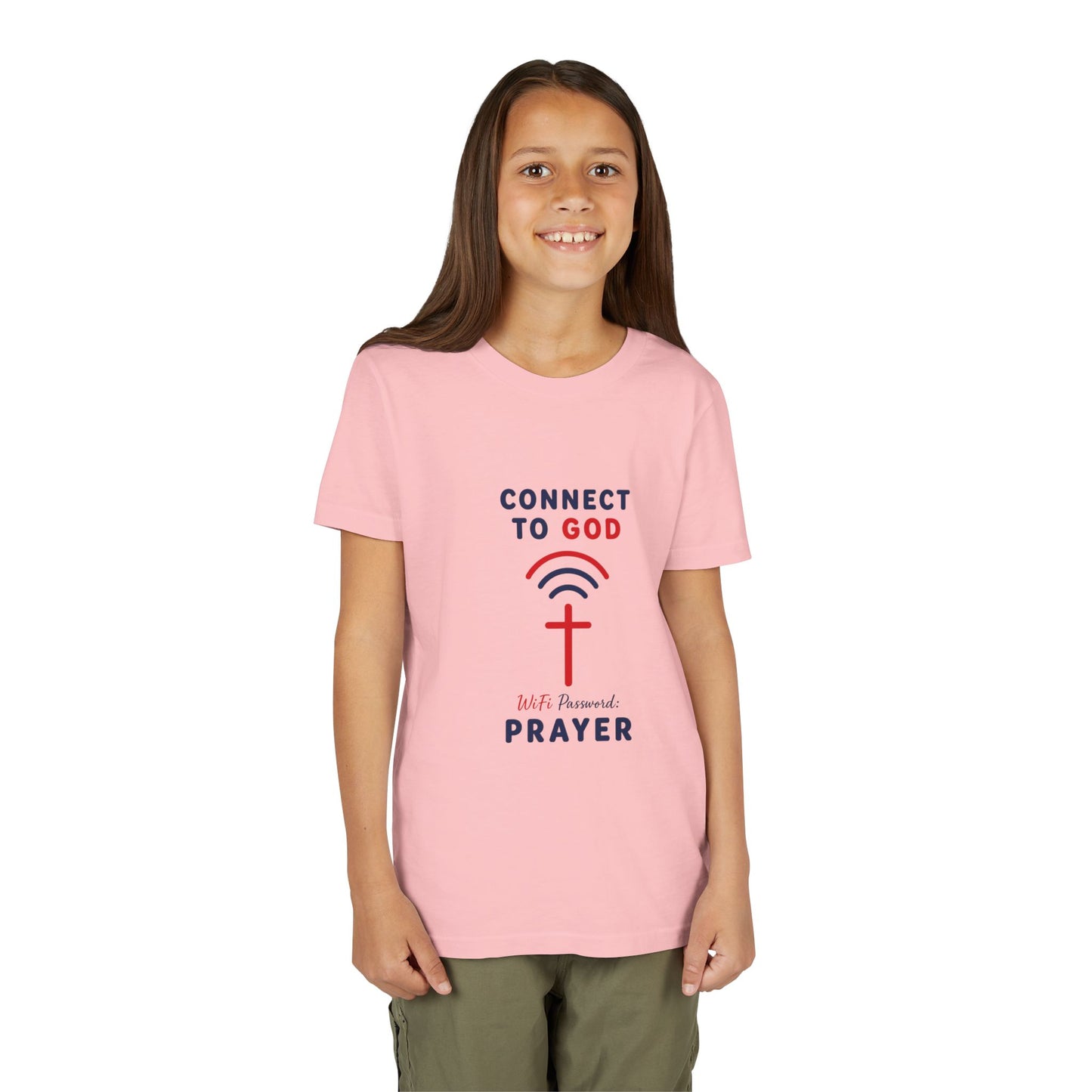 Youth Tee — "Connect to God" Prayer Wi-Fi Cross Shirt