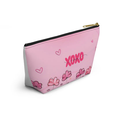 Flamingo Floral Accessory Pouch — Pink T‑Bottom Makeup Bag