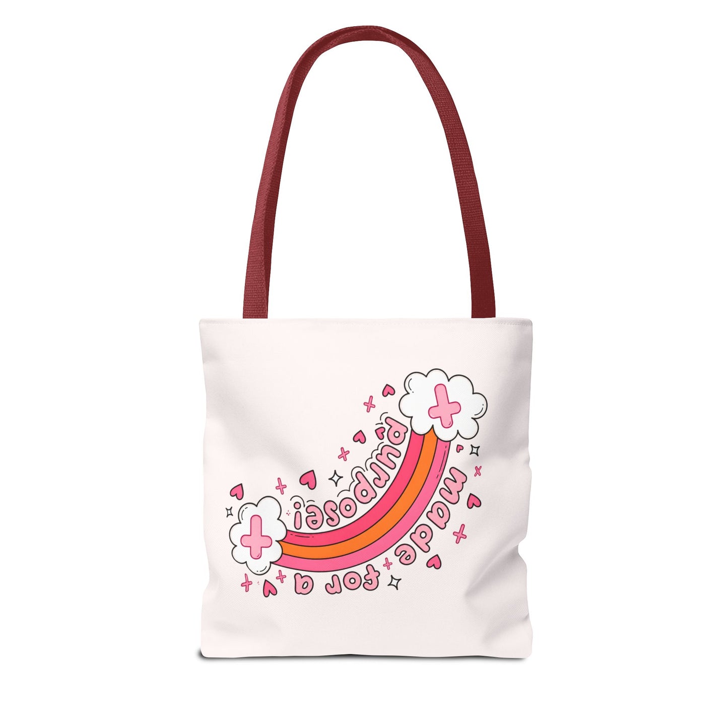 Pink Faith Tote Bag — Inspirational Cross & Rainbow AOP Tote