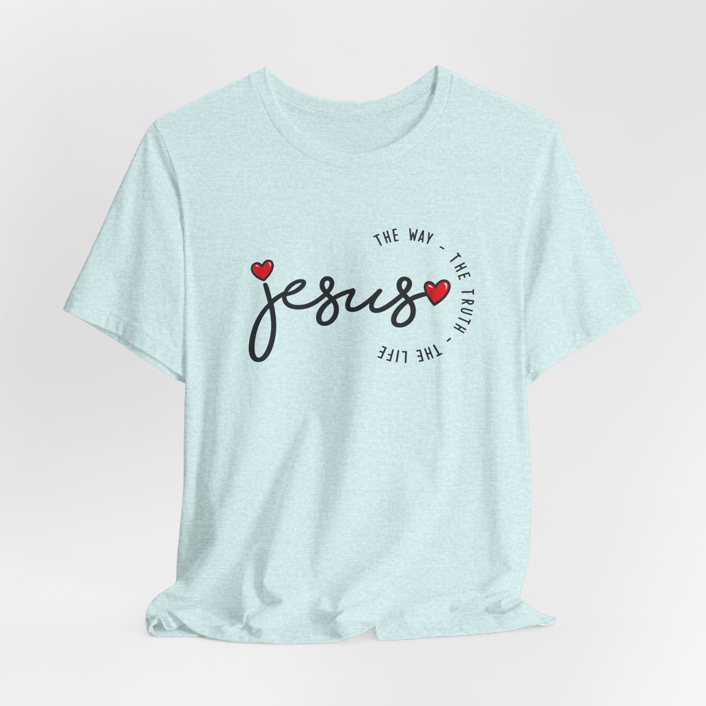 Jesus Script Tee - "Jesus" with Hearts | Faith Christian Shirt