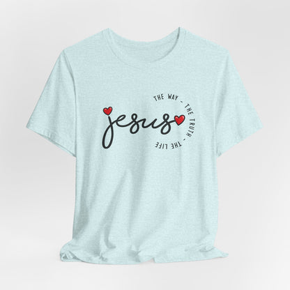 Jesus Script Tee - "Jesus" with Hearts | Faith Christian Shirt