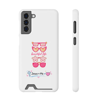 Jesus + Me Phone Card Case — "Beautiful Life" Pink Sunglasses Christian Wallet Case