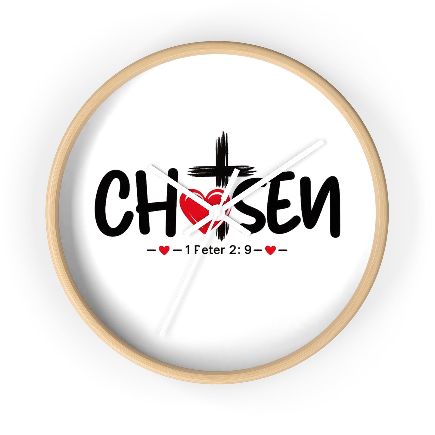 Chosen Christian Wall Clock – 1 Peter 2:9 Inspirational Cross & Heart Decor