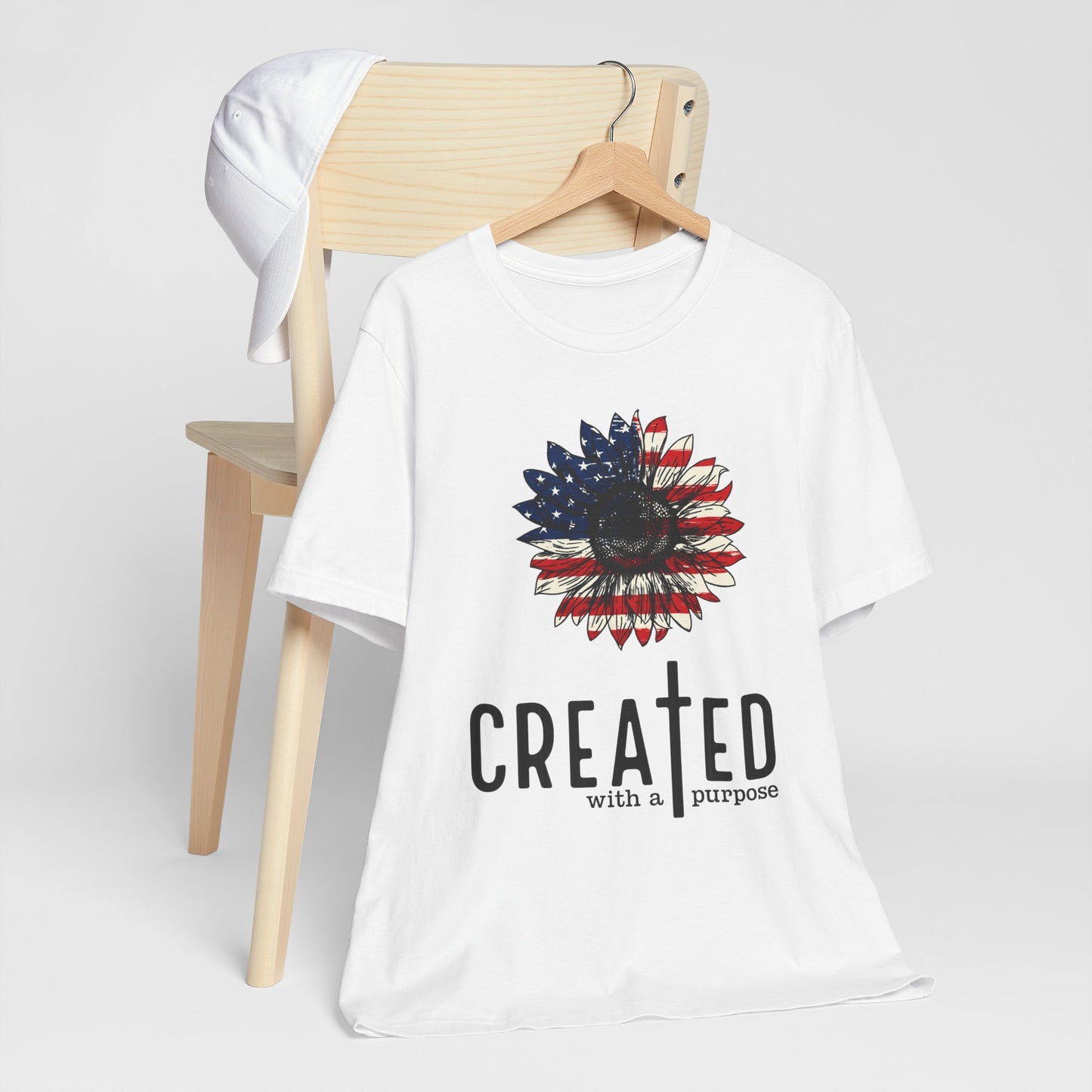 Created With A Purpose American Flag Sunflower T-Shirt
