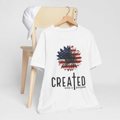 Created With A Purpose American Flag Sunflower T-Shirt