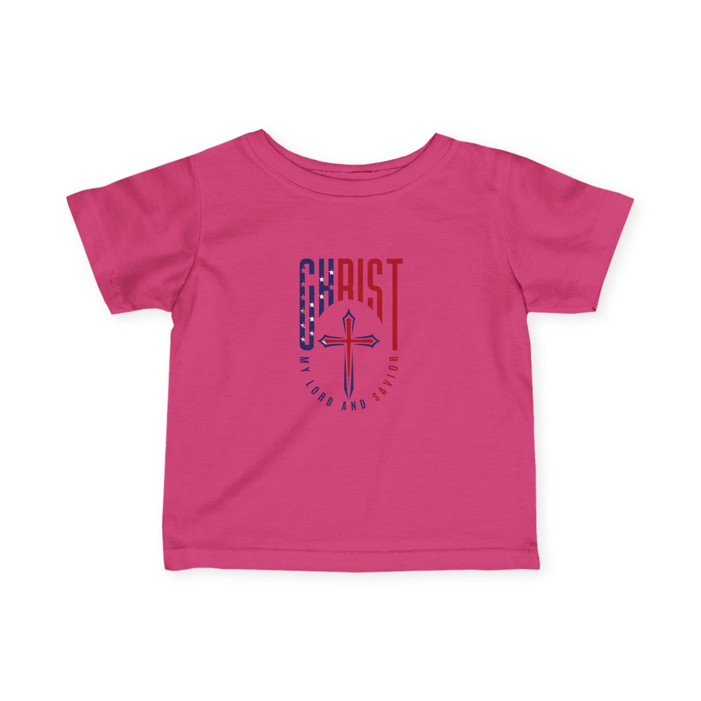 Infant Tee — "Christ Is Lord" Red & Blue Cross Baby Shirt