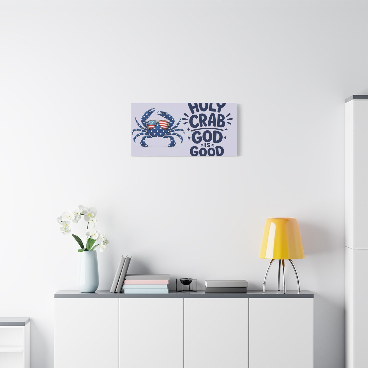 Patriotic Crab Canvas — "Holy Crab God Is Good" Wall Art