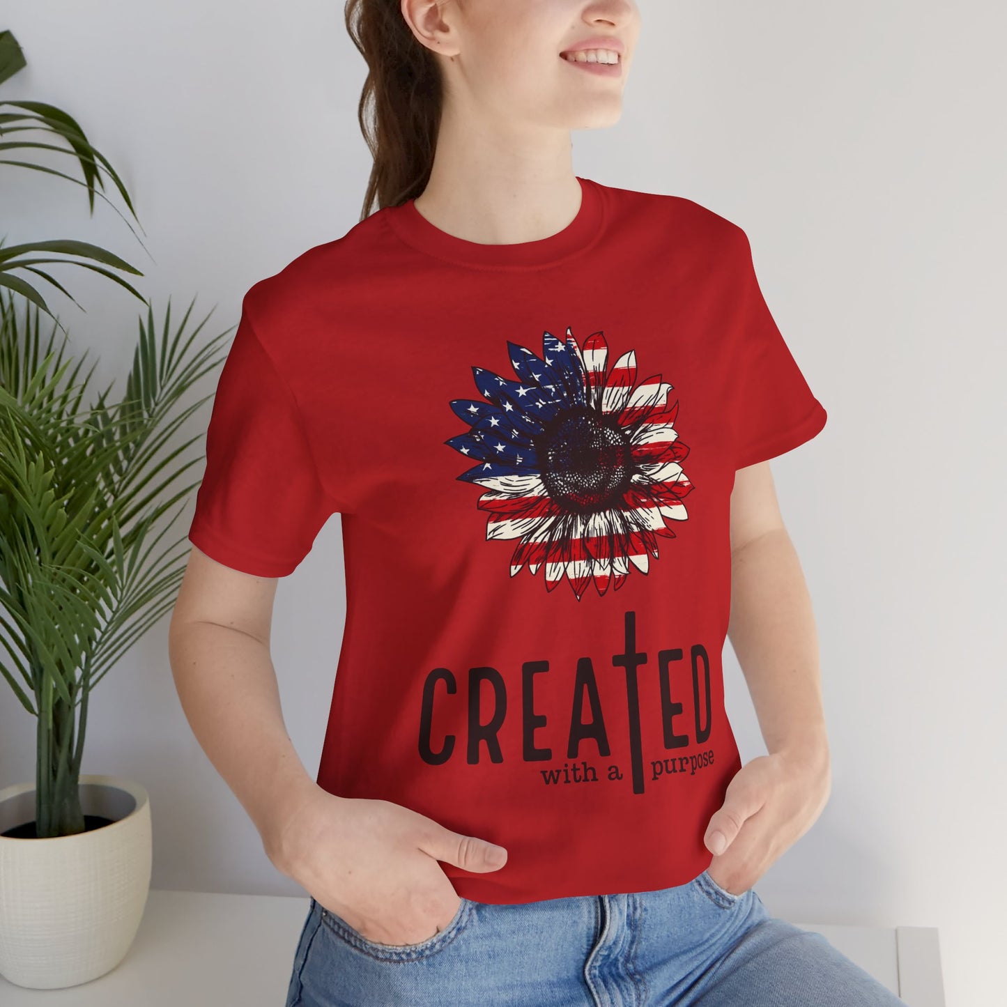 Created With A Purpose American Flag Sunflower T-Shirt