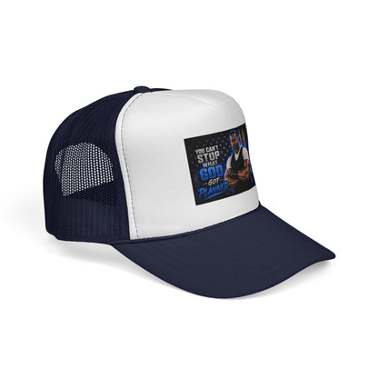 Trucker Cap — "You Can't Stop What God Got Planned" Faith Mesh Hat