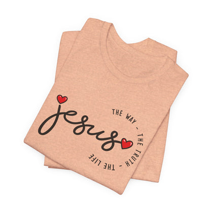 Jesus Script Tee - "Jesus" with Hearts | Faith Christian Shirt