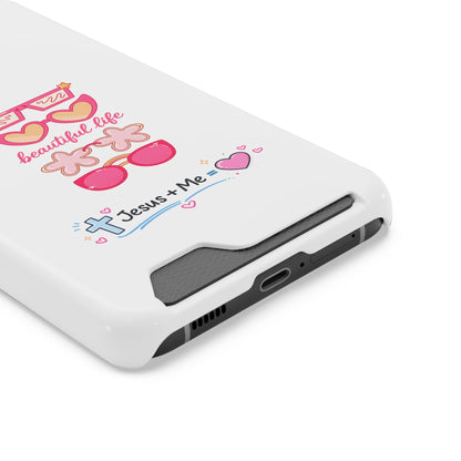 Jesus + Me Phone Card Case — "Beautiful Life" Pink Sunglasses Christian Wallet Case