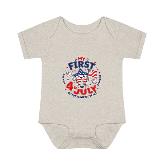 Baby Bodysuit – "My First 4th of July" Patriotic Infant Onesie