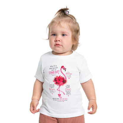 Baby T-Shirt — Pink Flamingo ‘Stand Out’ Christian Design (Jesus + Me)