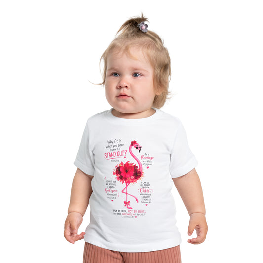 Baby T-Shirt — Pink Flamingo ‘Stand Out’ Christian Design (Jesus + Me)