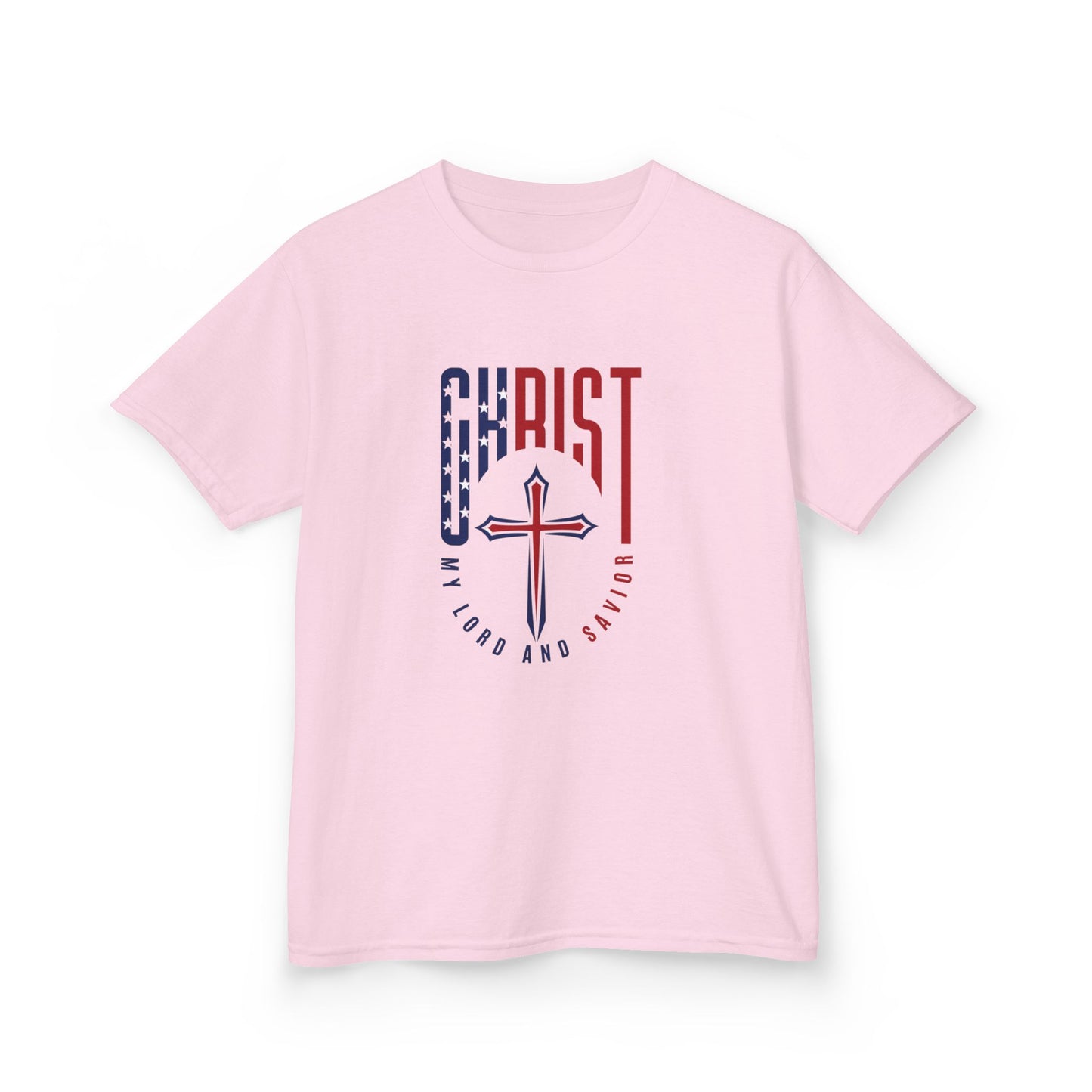 Kids Christian T-Shirt — "Christ Lives Our Hope" Patriotic Cross Tee