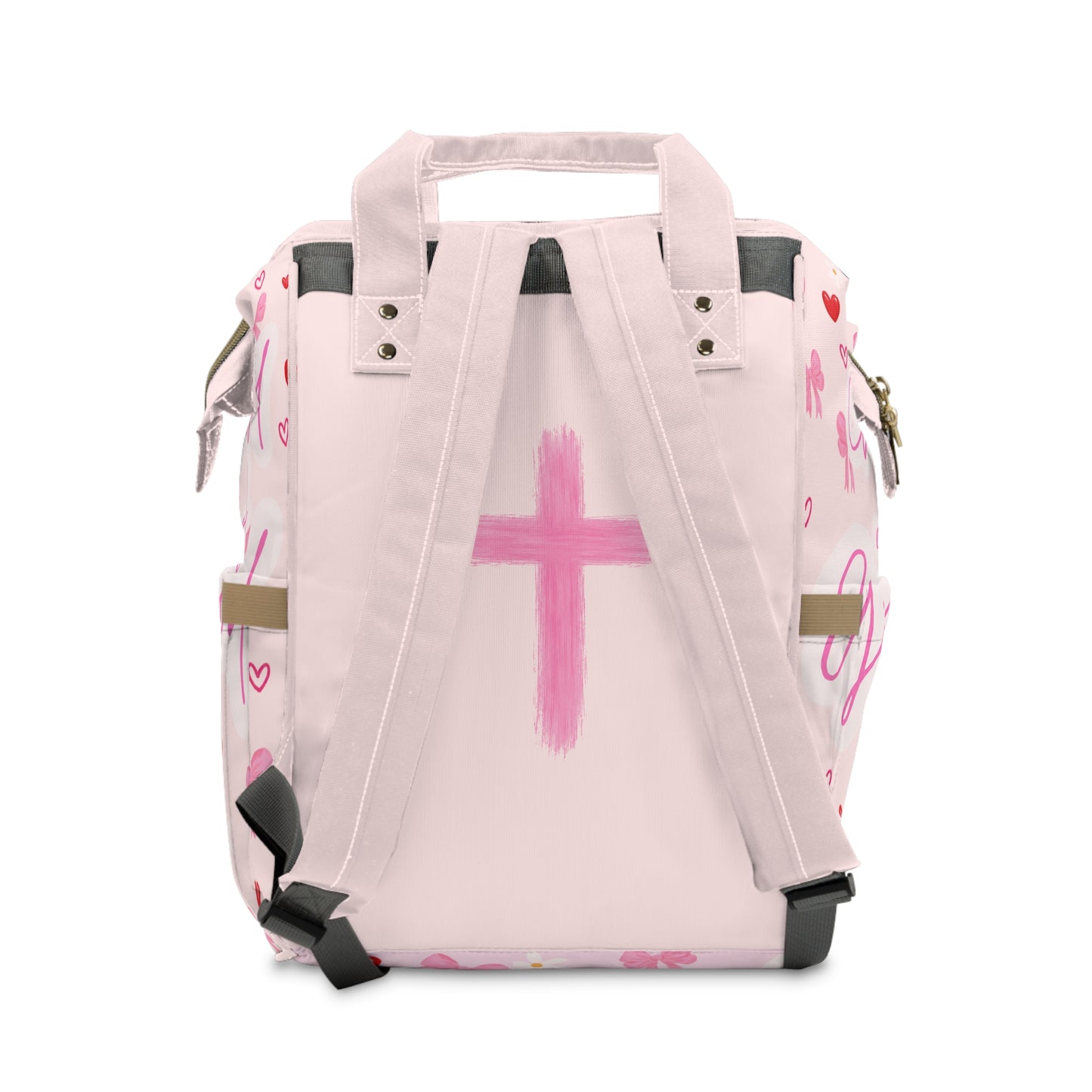 Pink Christian Diaper Backpack — "God Is Good" Baby Bag with Cross & Psalm 147:3 Design