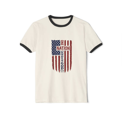 One Nation Under God Ringer T‑Shirt — Vintage American Flag Patriotic Tee