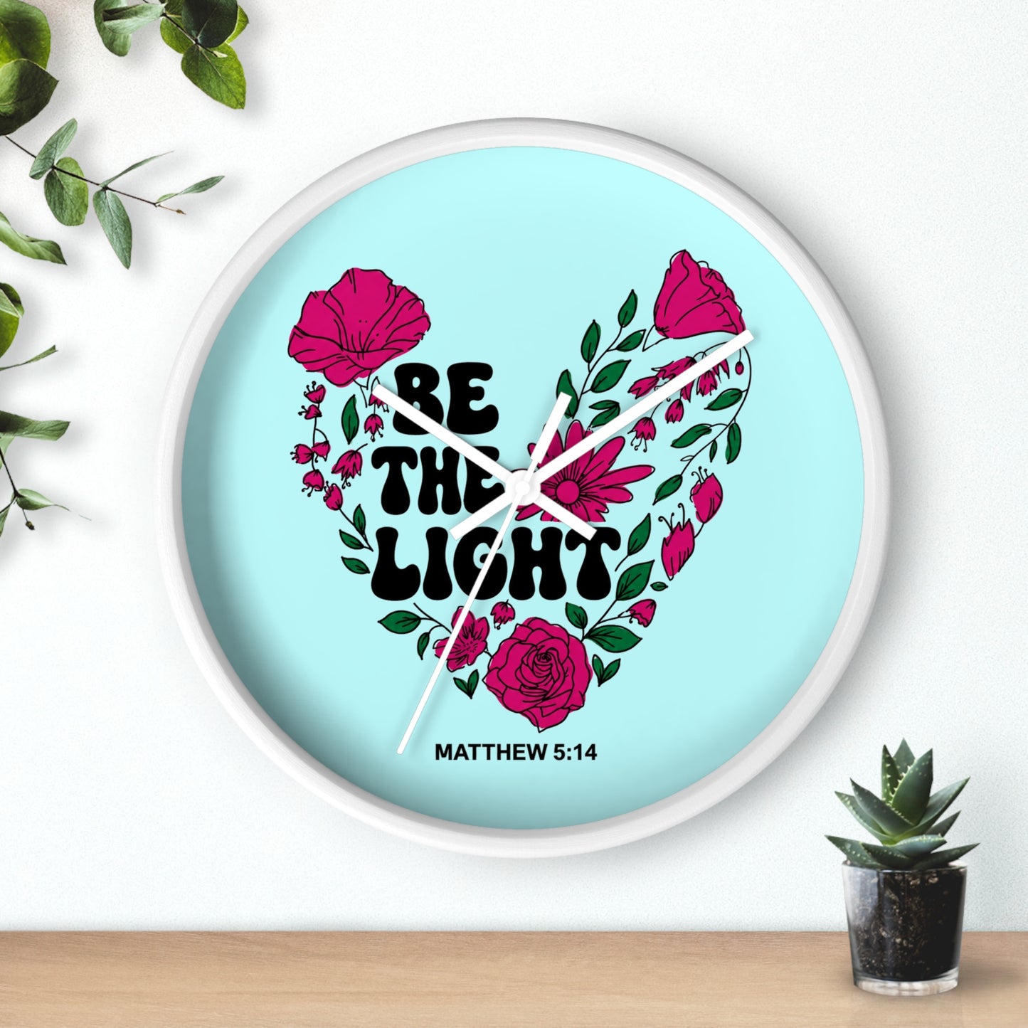 Be the Light Floral Wall Clock — Matthew 5:14 Inspirational Home Decor