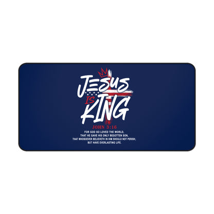 Christian Desk Mat - "Jesus Is King" Inspirational Office Mouse Pad (John 3:16)