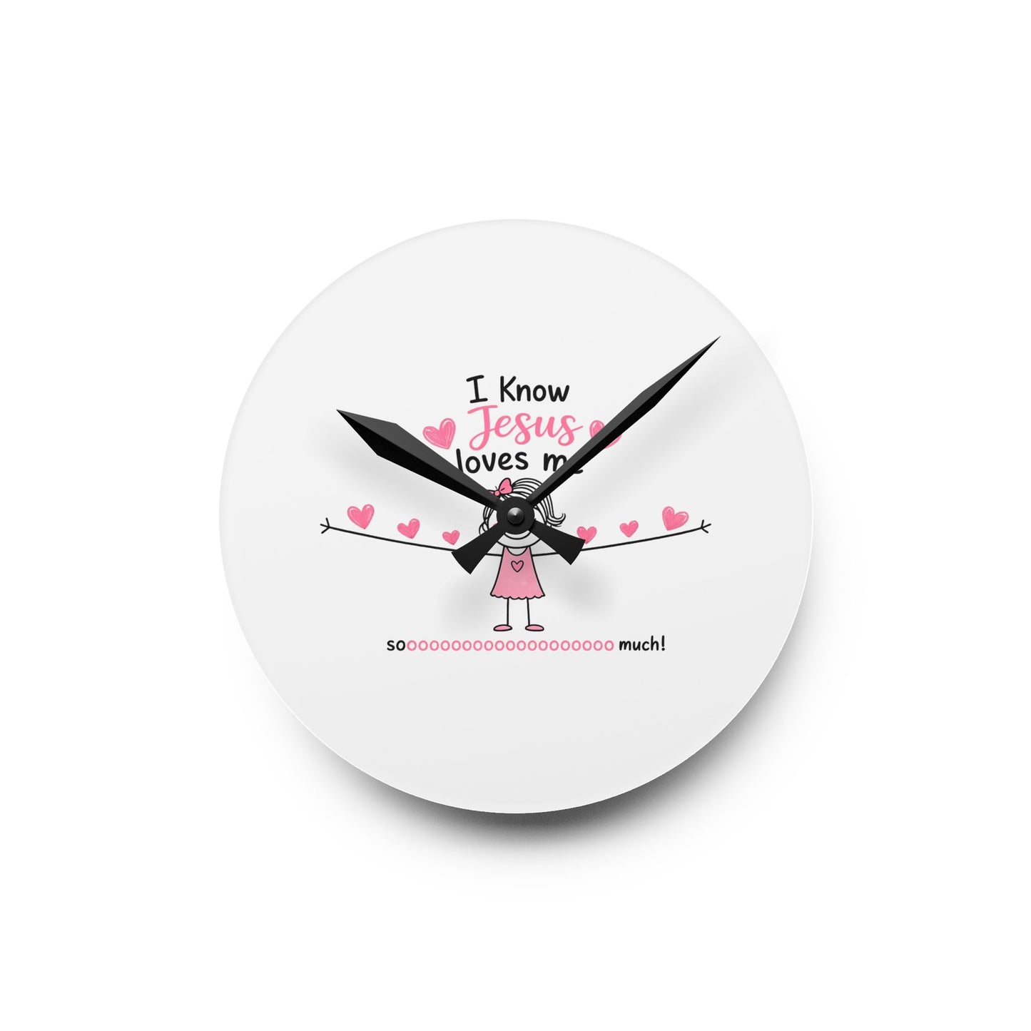 Acrylic Wall Clock — "I Know Jesus Loves Me" Cute Pink Faith Kids' Wall Clock